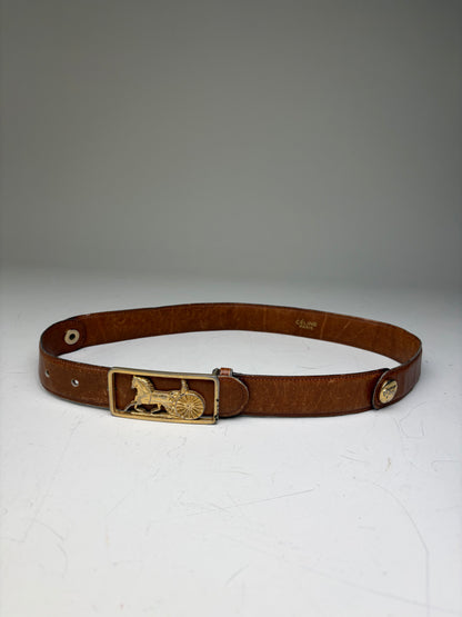 Vintage Celine Leather Belt Brown Gold Buckle
