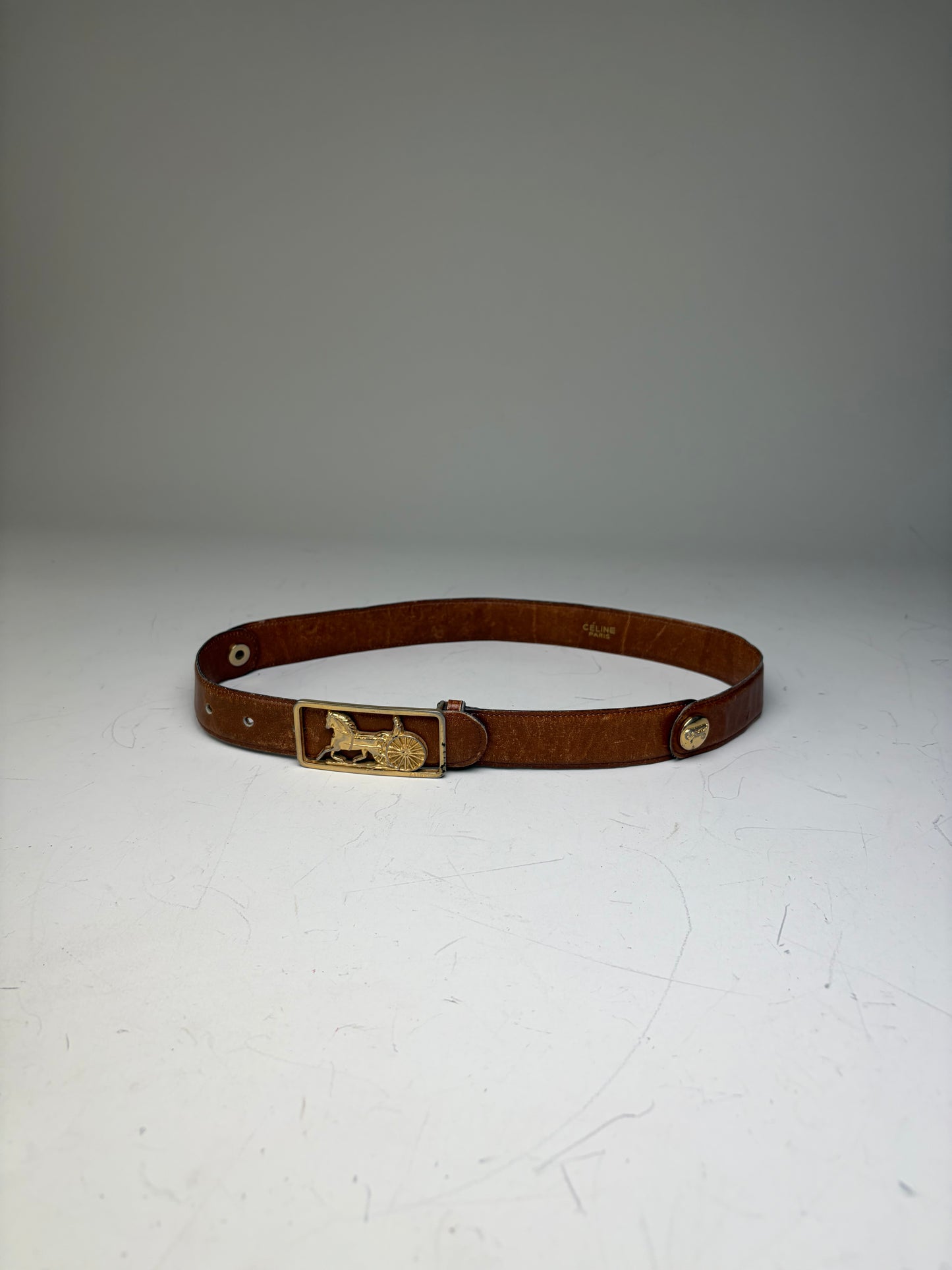 Vintage Celine Leather Belt Brown Gold Buckle