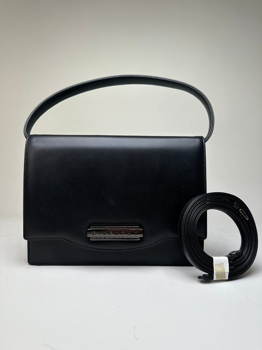 Vintage Givenchy Leather Shoulder Bag Black Silver