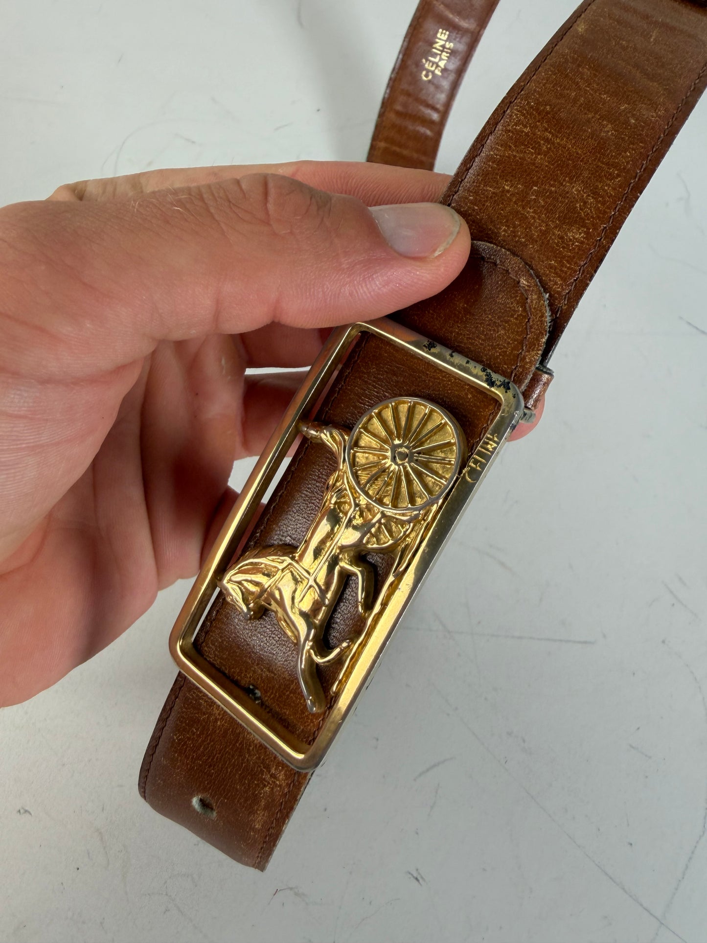 Vintage Celine Leather Belt Brown Gold Buckle