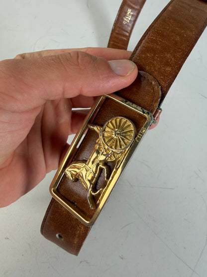 Vintage Celine Leather Belt Brown Gold Buckle