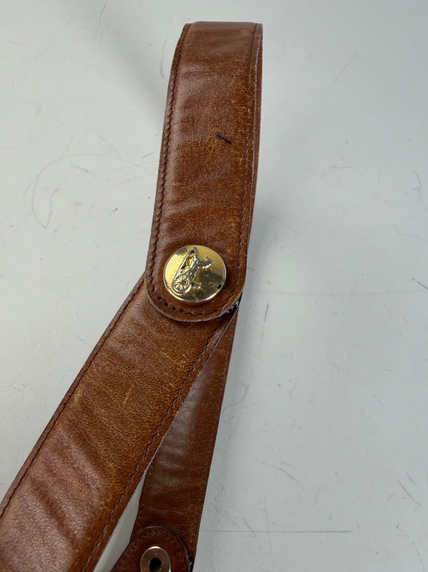 Vintage Celine Leather Belt Brown Gold Buckle
