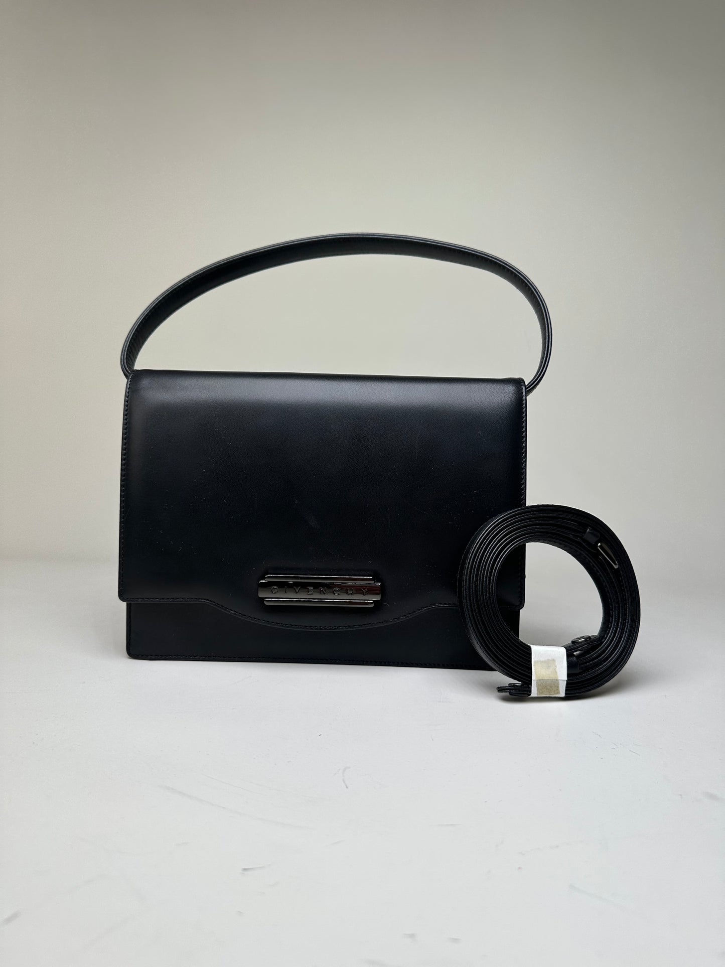 Vintage Givenchy Leather Shoulder Bag Black Silver