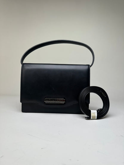 Vintage Givenchy Leather Shoulder Bag Black Silver