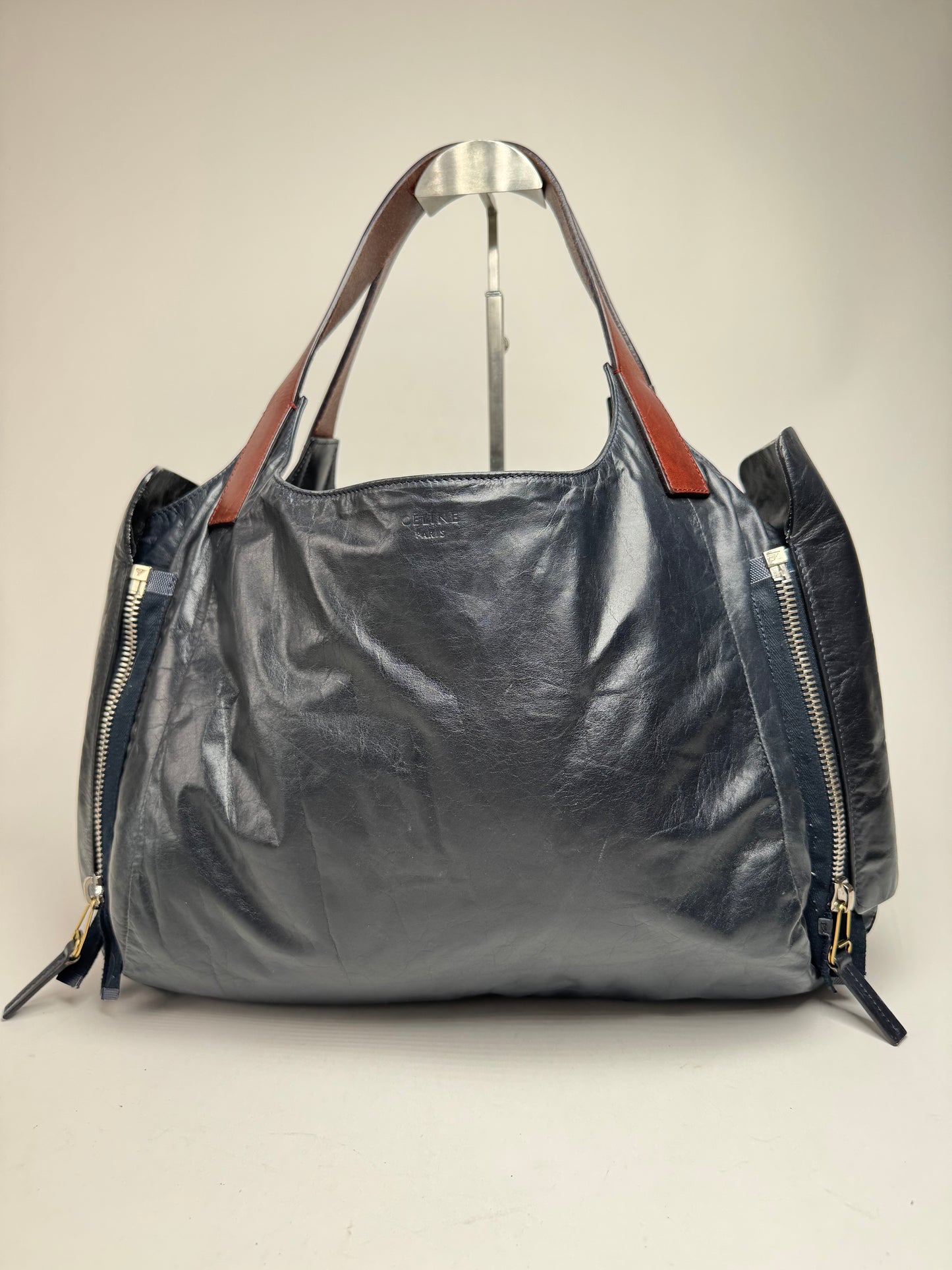 Vintage Celine Paris Faux Leather Bag Marine/black