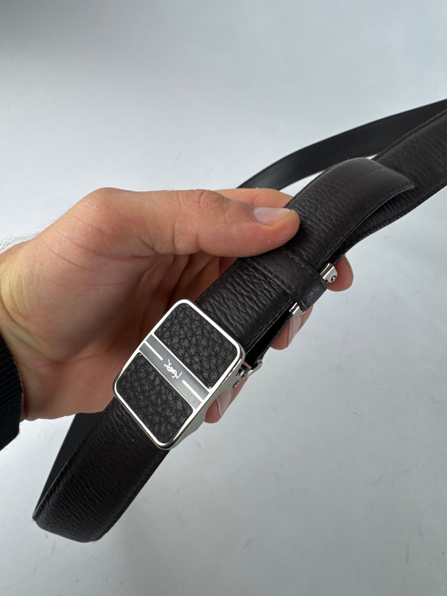 Vintage Yves Saint Laurent Snake Emblossed Leather Belt Black