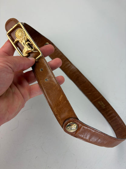 Vintage Celine Leather Belt Brown Gold Buckle