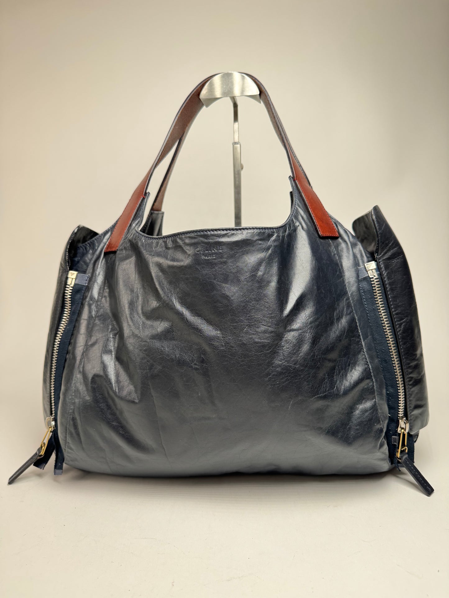 Vintage Celine Paris Faux Leather Bag Marine/black