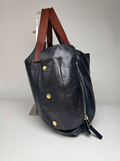 Vintage Celine Paris Faux Leather Bag Marine/black