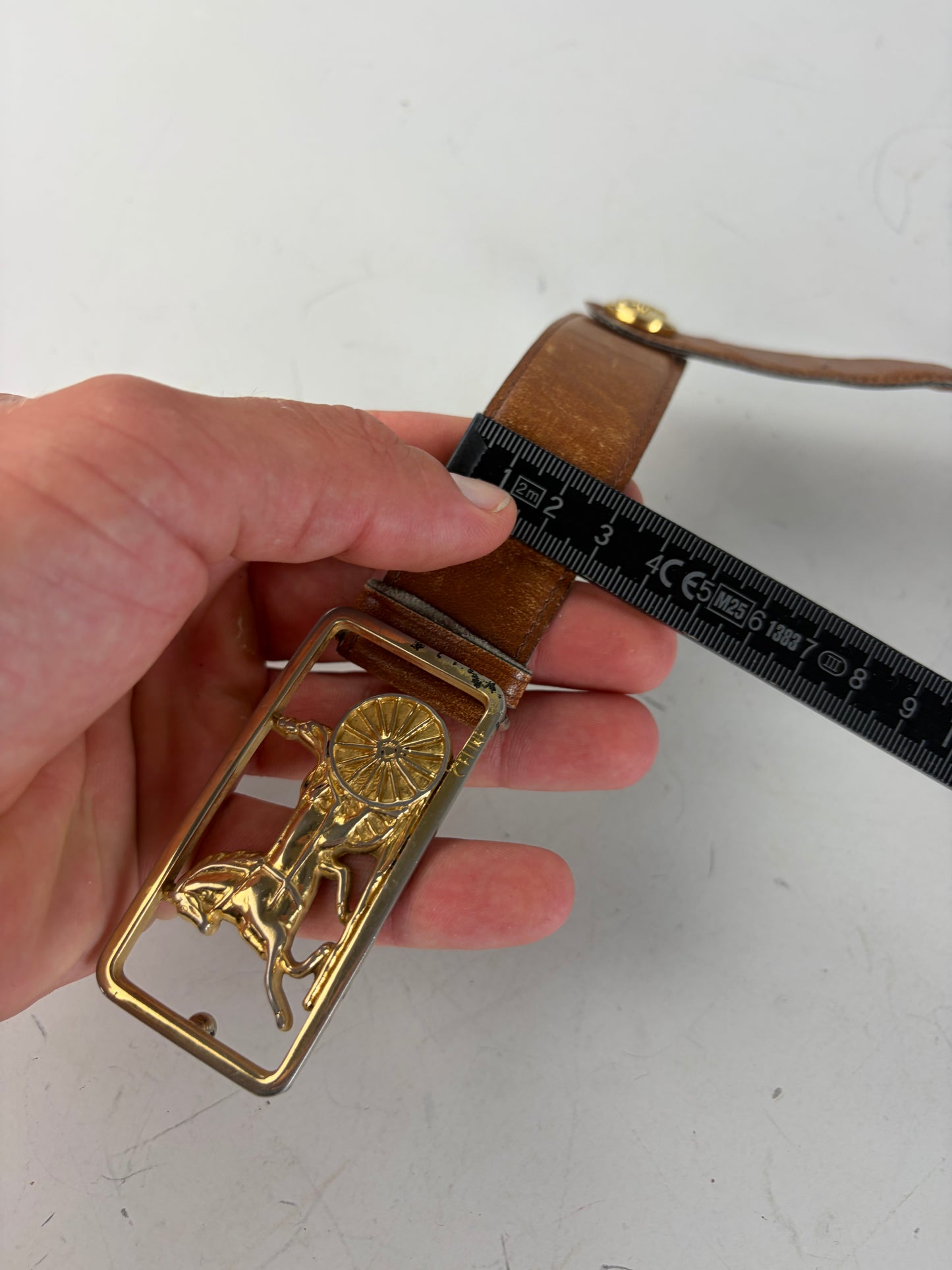 Vintage Celine Leather Belt Brown Gold Buckle