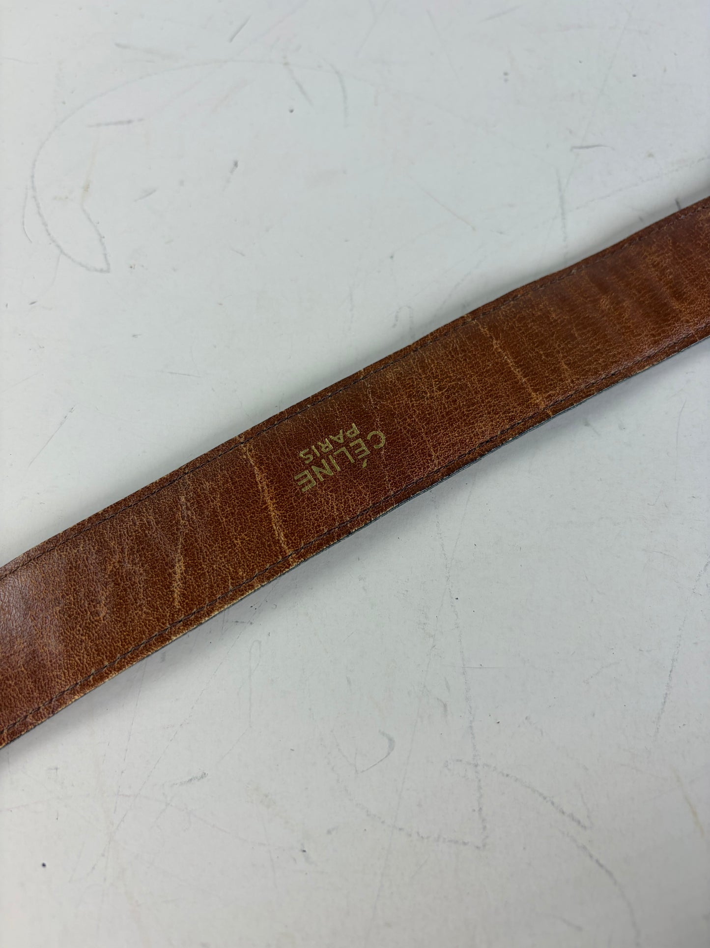 Vintage Celine Leather Belt Brown Gold Buckle