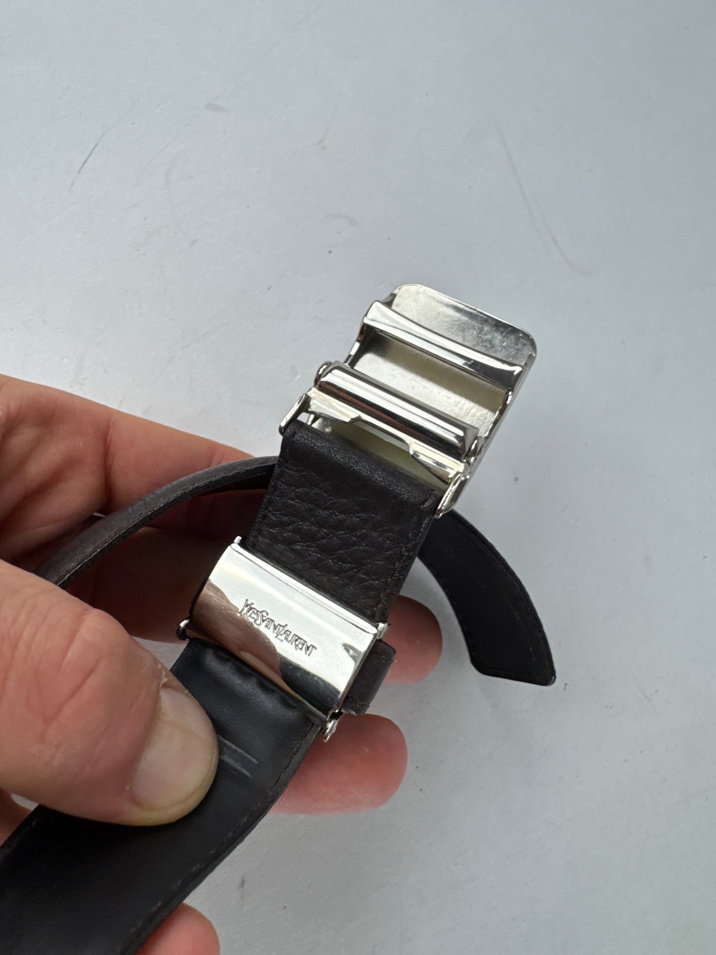 Vintage Yves Saint Laurent Snake Emblossed Leather Belt Black