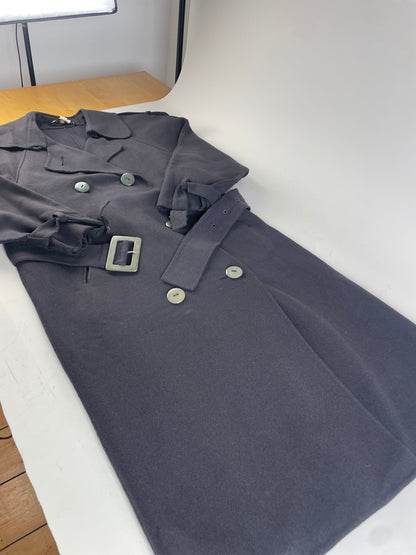 Vintage Ferragamo Wool Blend Trench Coat Dark Navy L