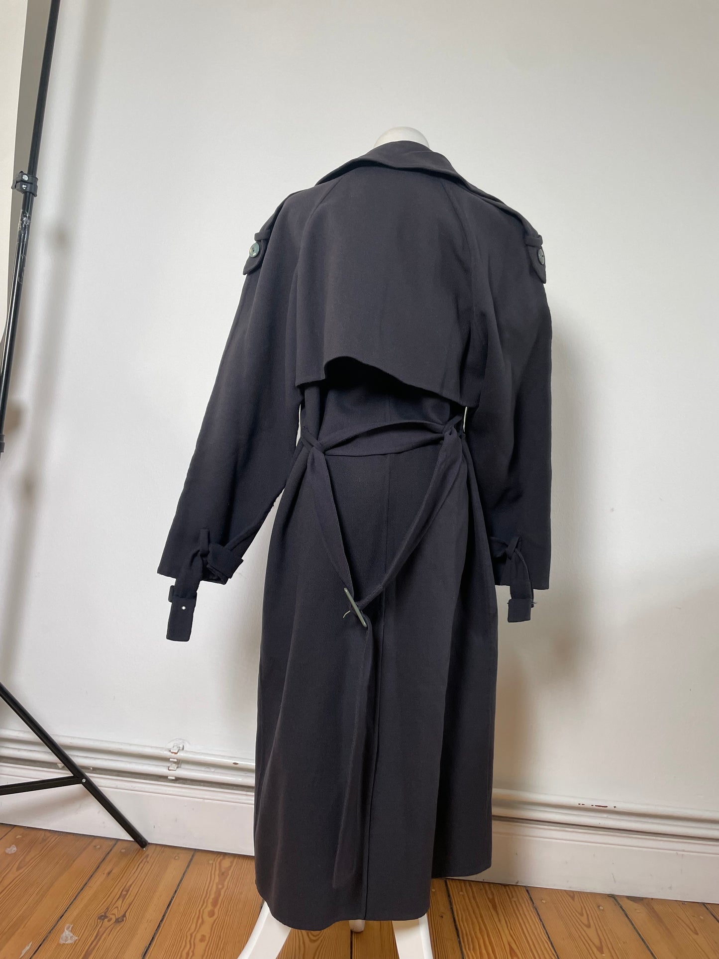 Vintage Ferragamo Wool Blend Trench Coat Dark Navy L