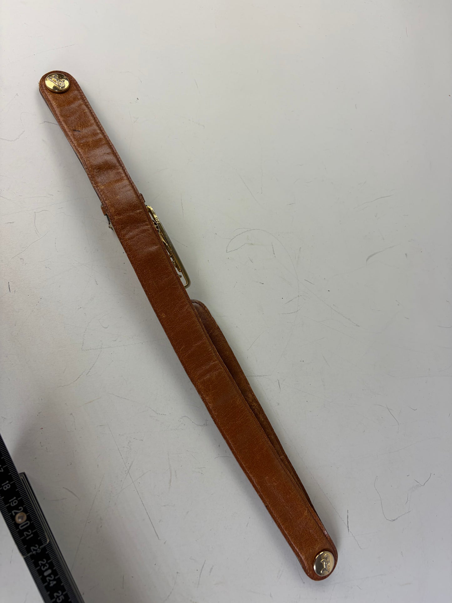 Vintage Celine Leather Belt Brown Gold Buckle