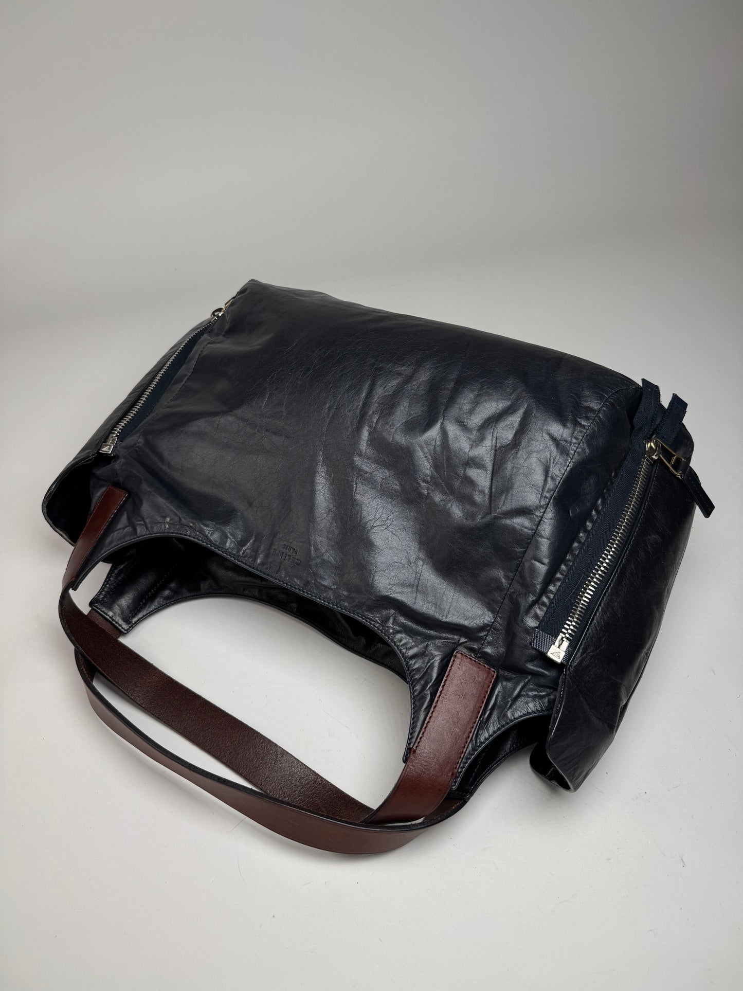 Vintage Celine Paris Faux Leather Bag Marine/black