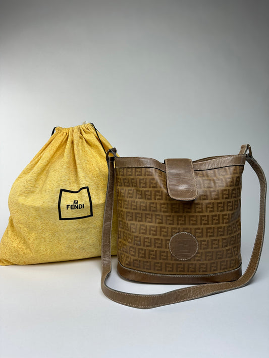 Vintage Fendi Zucca Canvas Bucket Bag Late 1980s Brown