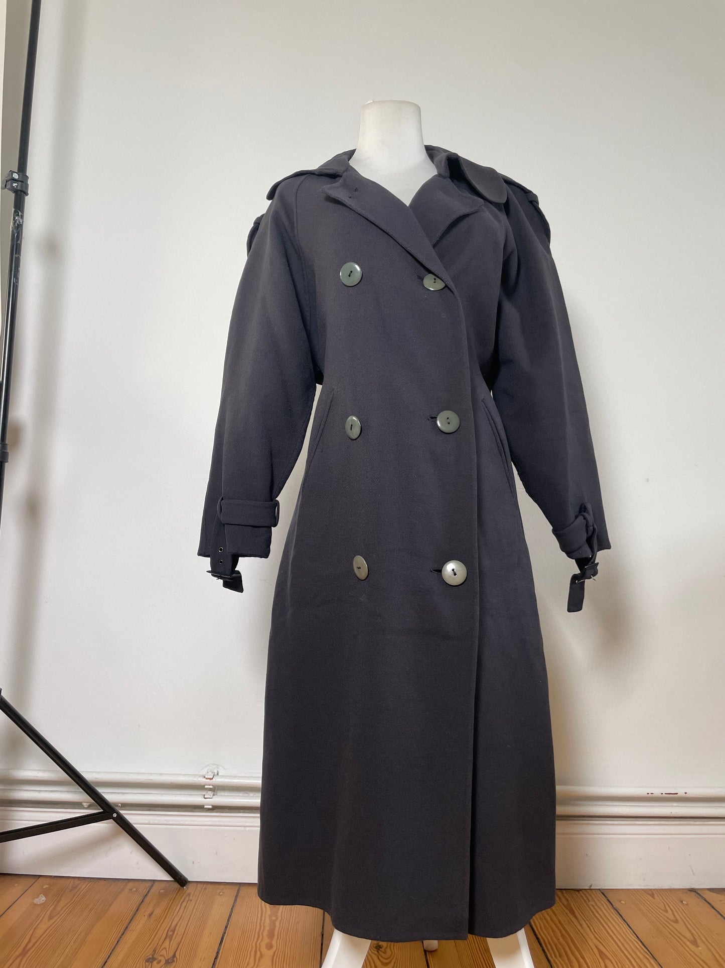 Vintage Ferragamo Wool Blend Trench Coat Dark Navy L