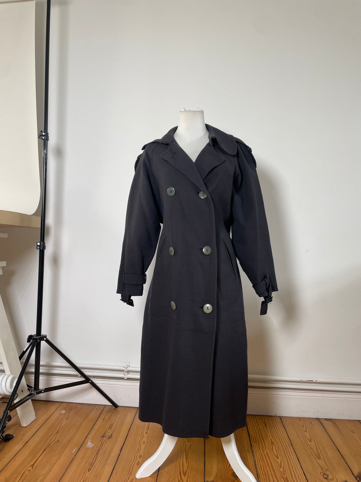 Vintage Ferragamo Wool Blend Trench Coat Dark Navy L