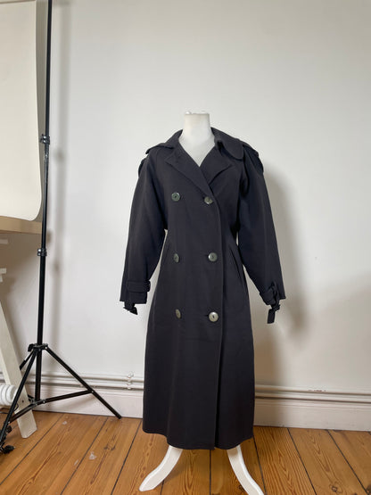 Vintage Ferragamo Wool Blend Trench Coat Dark Navy L
