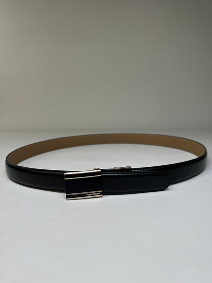 Vintage Saint Laurent Leather Belt Black Beige Silver
