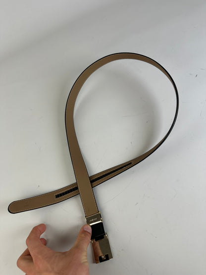 Vintage Saint Laurent Leather Belt Black Beige Silver