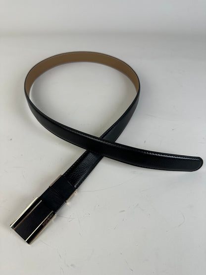 Vintage Saint Laurent Leather Belt Black Beige Silver