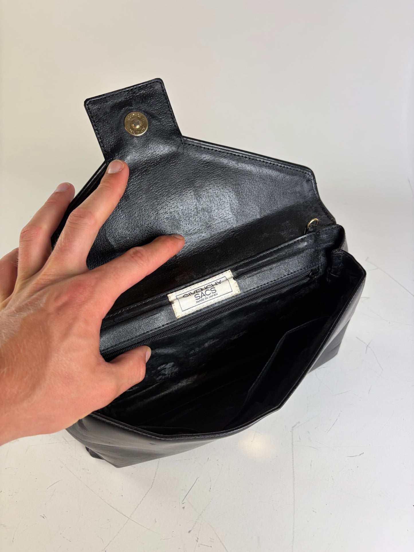 Vintage Givenchy Leather Clutch Bag Black Gold