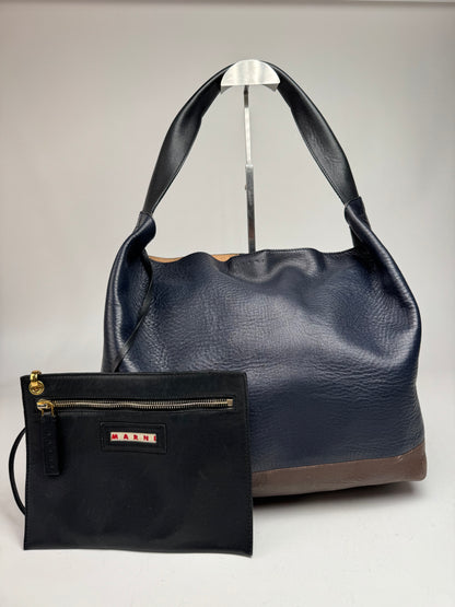 Vintage Marni Leather Bag Marine Black Brown