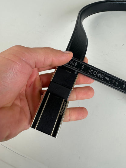 Vintage Saint Laurent Leather Belt Black Beige Silver