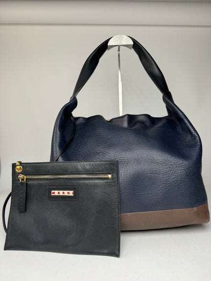Vintage Marni Leather Bag Marine Black Brown
