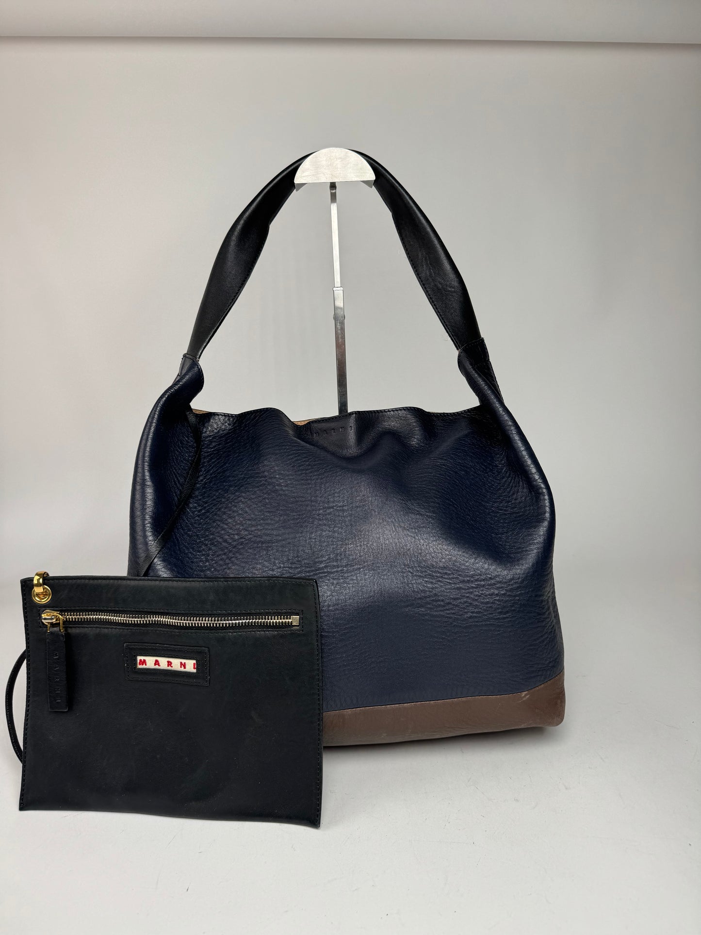 Vintage Marni Leather Bag Marine Black Brown