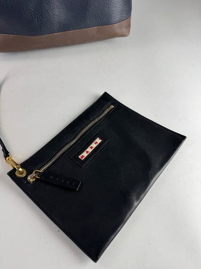 Vintage Marni Leather Bag Marine Black Brown