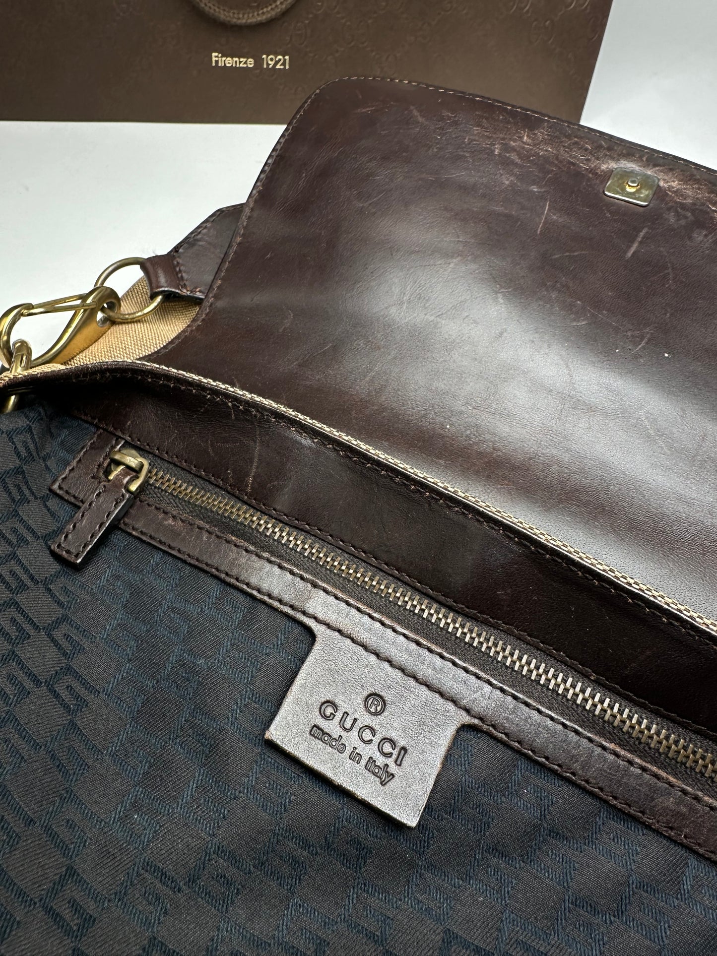 Vintage Gucci Cotton Leather Handbag Beige Brown