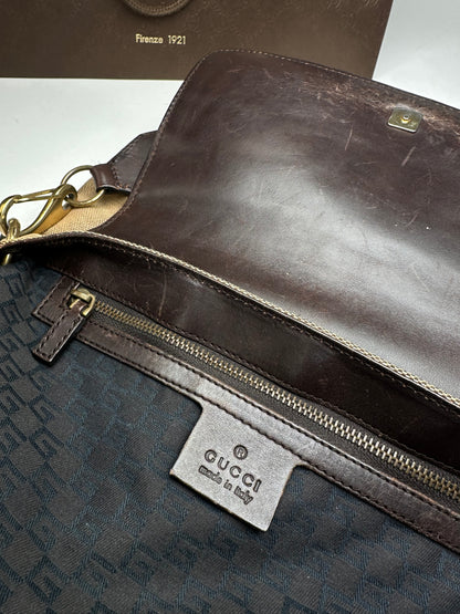 Vintage Gucci Cotton Leather Handbag Beige Brown