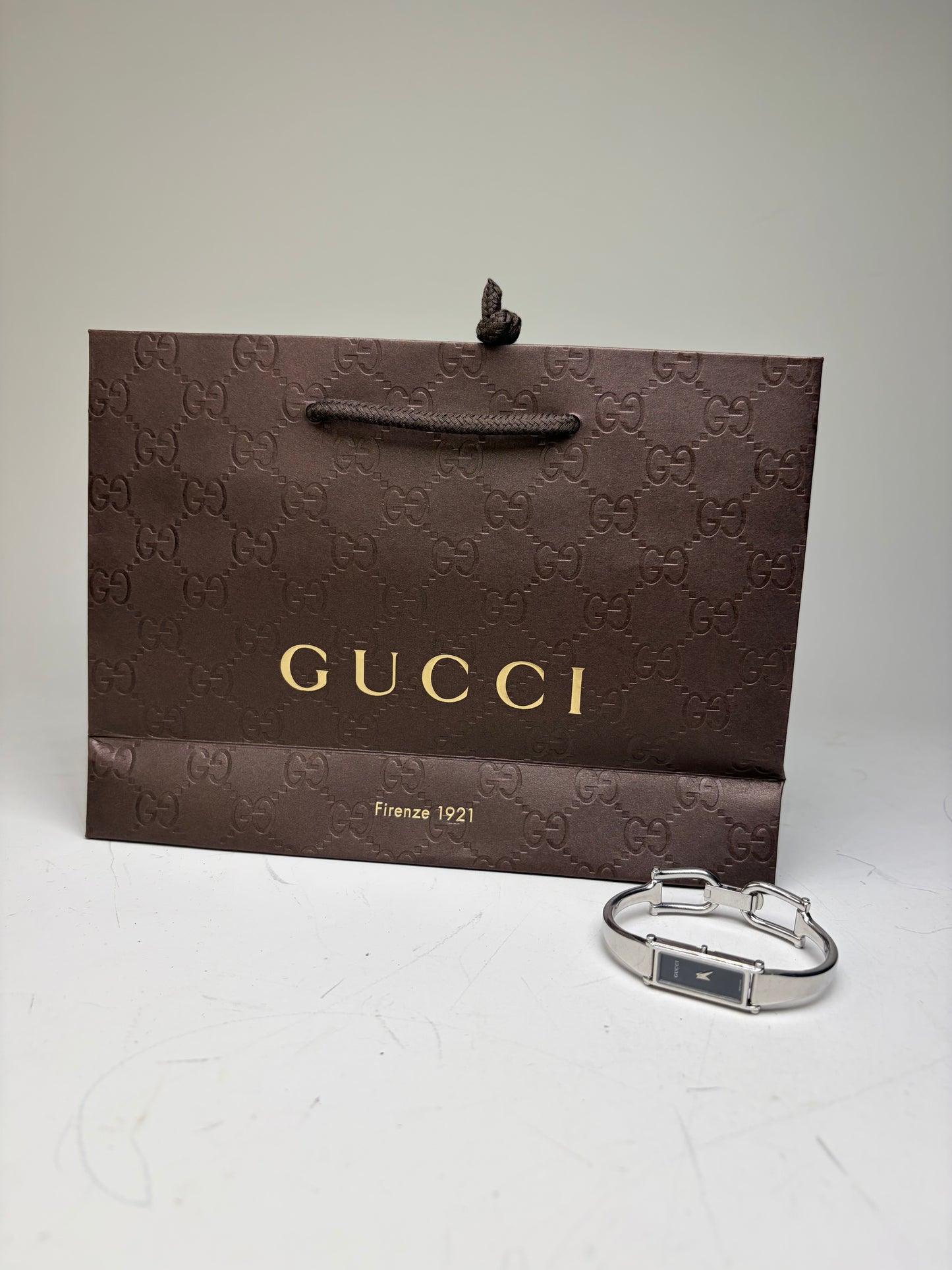 Vintage Gucci Stainless Steel Leather Bracelet Watch Silver Black