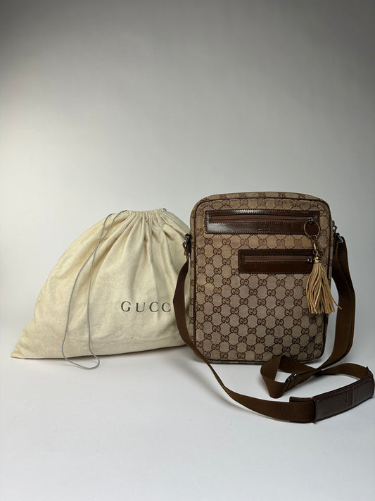 Vintage Gucci GG Supreme Crossbody Bag Late 2000s Beige Brown