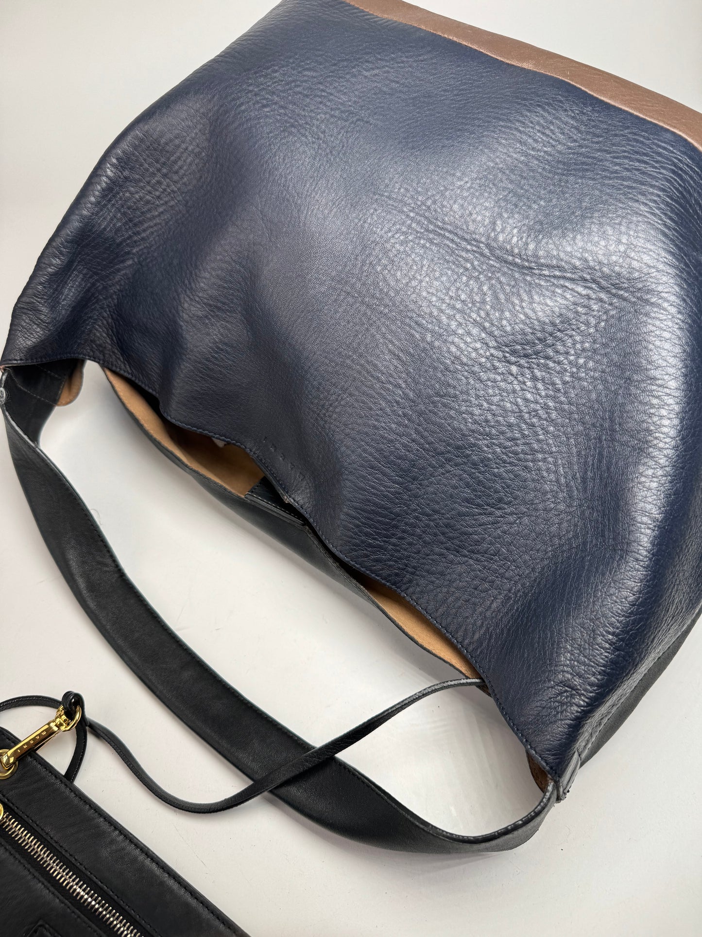 Vintage Marni Leather Bag Marine Black Brown