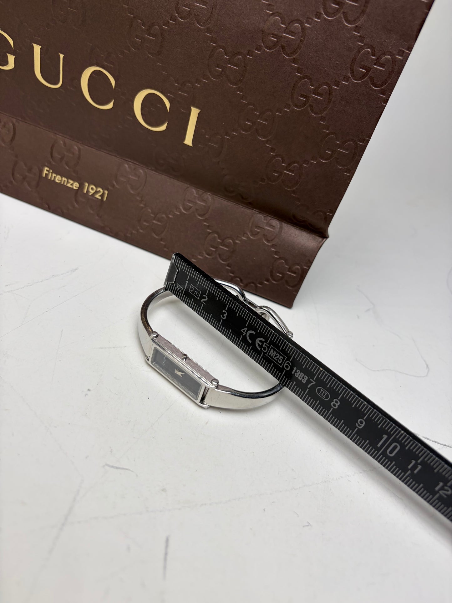 Vintage Gucci Stainless Steel Leather Bracelet Watch Silver Black