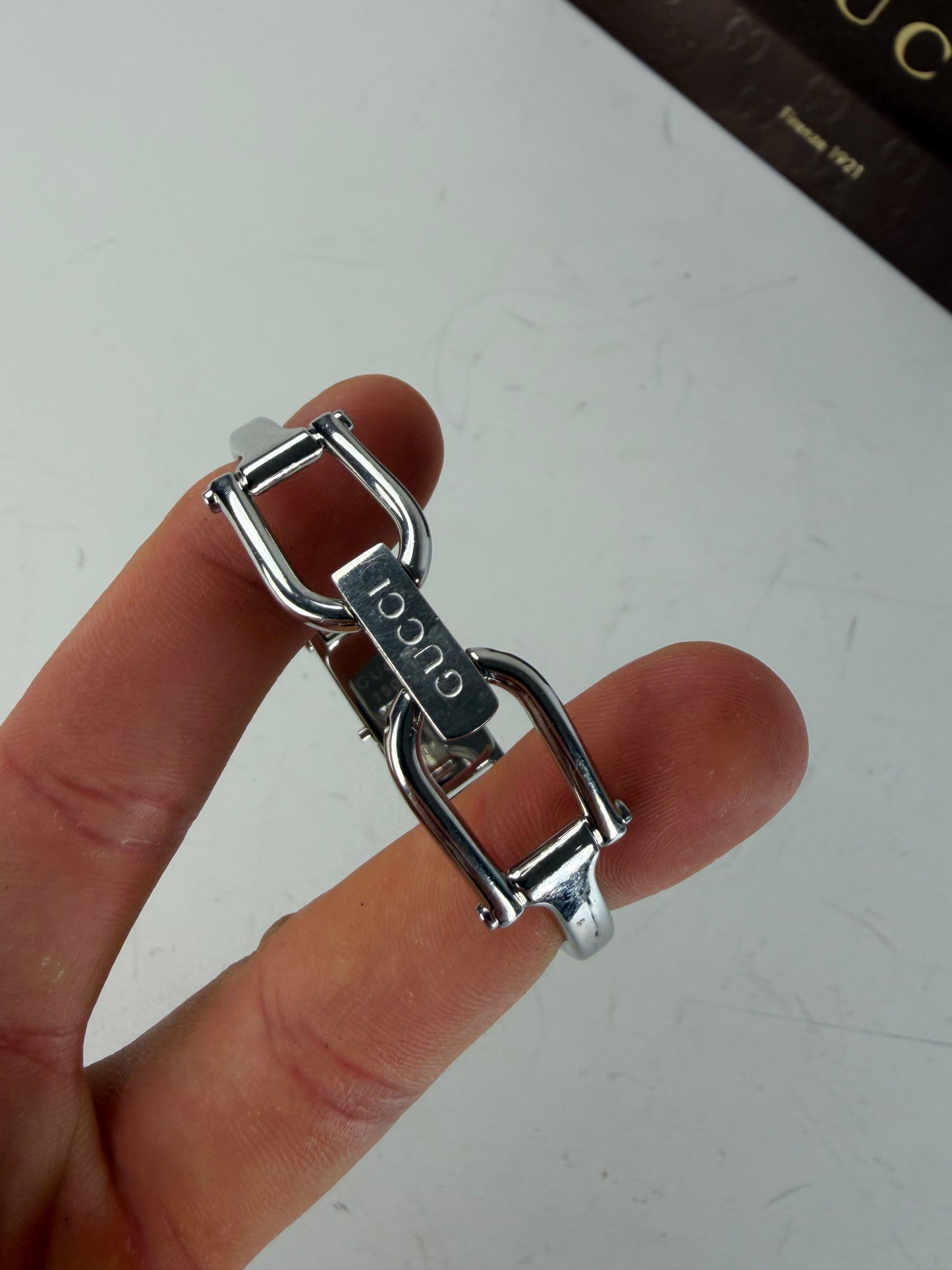 Vintage Gucci Stainless Steel Leather Bracelet Watch Silver Black
