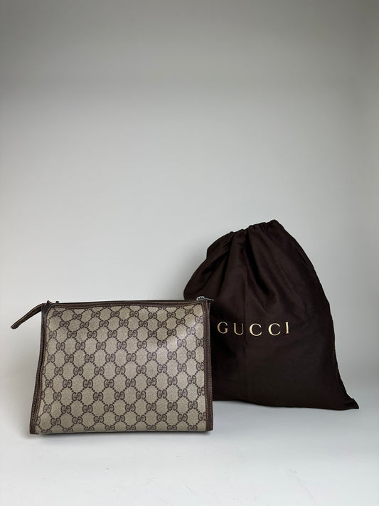 Vintage Gucci GG Supreme Canvas Pouch Beige Brown