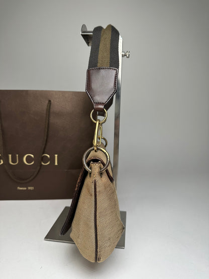 Vintage Gucci Cotton Leather Handbag Beige Brown