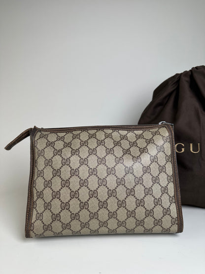 Vintage Gucci GG Supreme Canvas Pouch Beige Brown