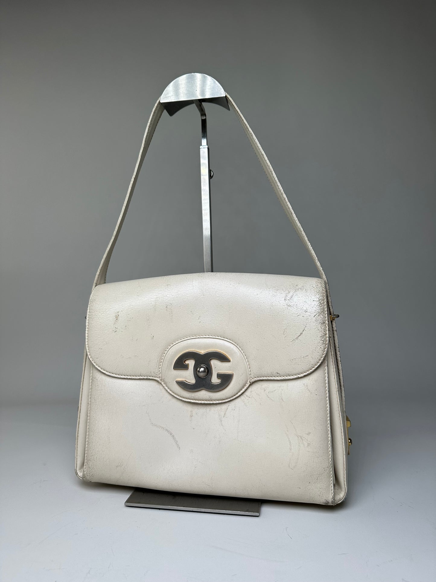 Vintage Gucci Leather Shoulder Bag Cream Gold