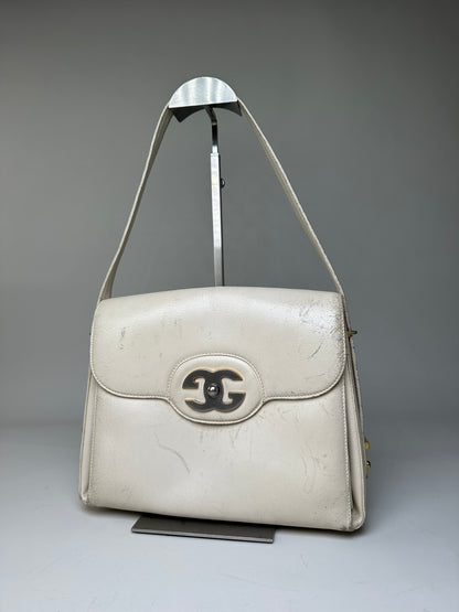 Vintage Gucci Leather Shoulder Bag Cream Gold