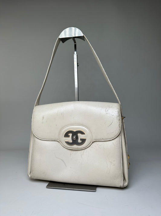 Vintage Gucci Leather Shoulder Bag Cream Gold