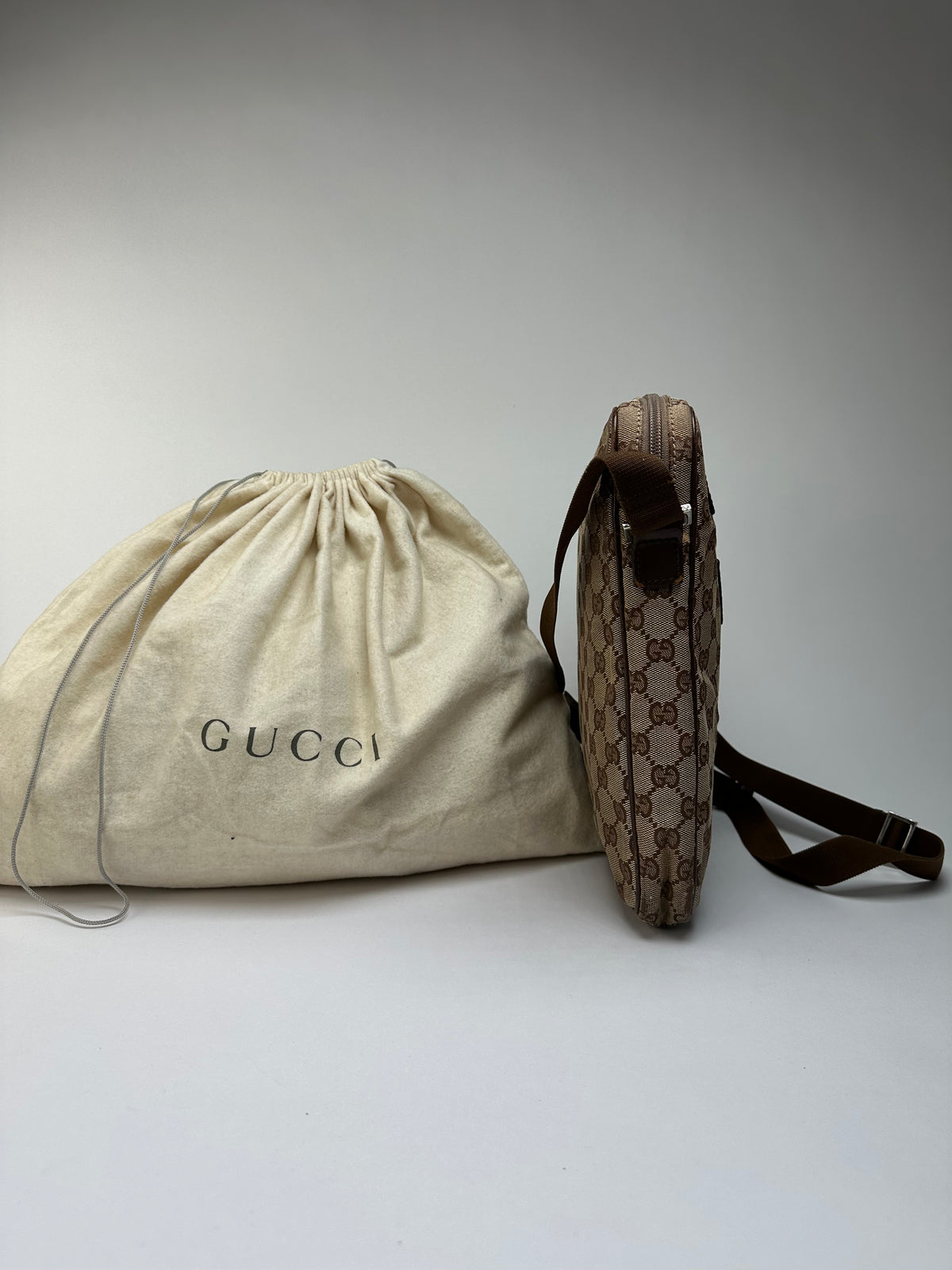 Vintage Gucci GG Supreme Crossbody Bag Late 2000s Beige Brown
