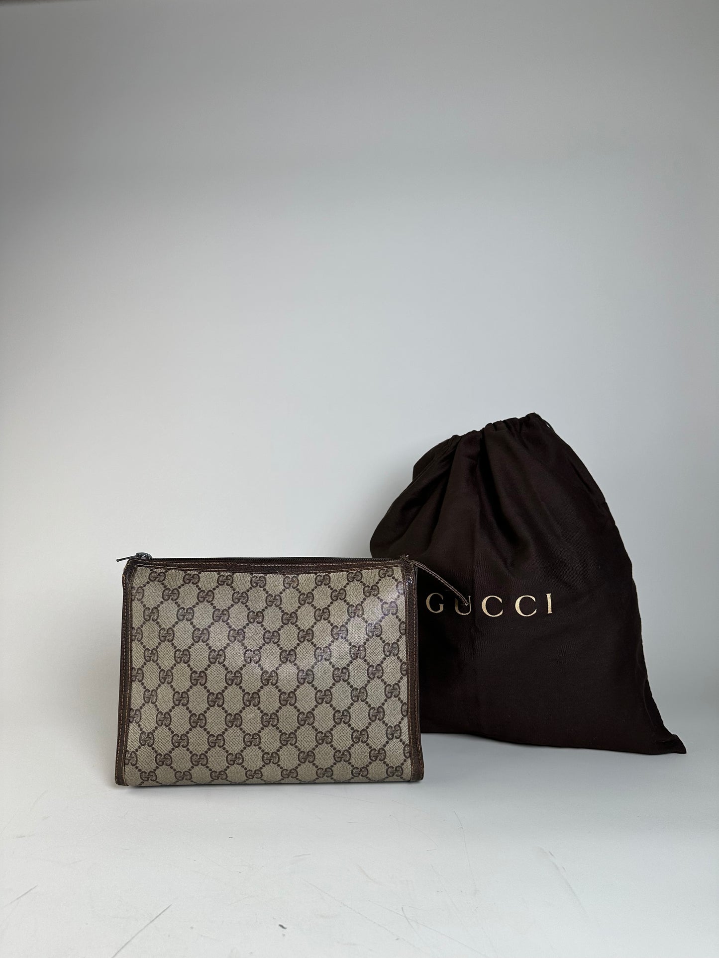 Vintage Gucci GG Supreme Canvas Pouch Beige Brown