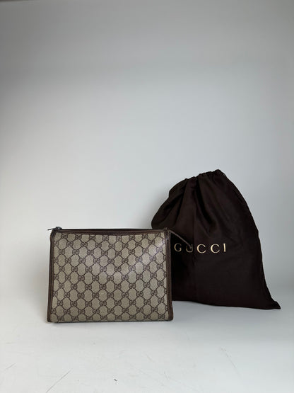 Vintage Gucci GG Supreme Canvas Pouch Beige Brown