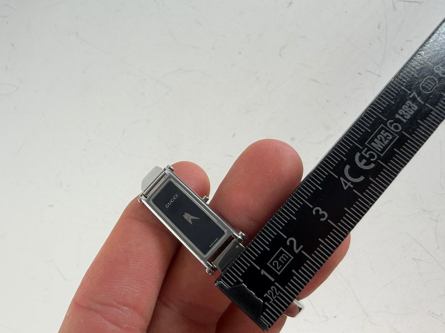 Vintage Gucci Stainless Steel Leather Bracelet Watch Silver Black